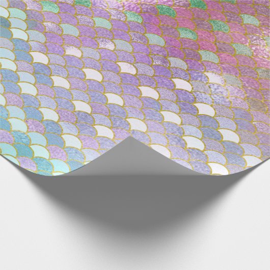 Mermaid Scales Pastel Gold Metallic Pink Geschenkpapier (Ecke)