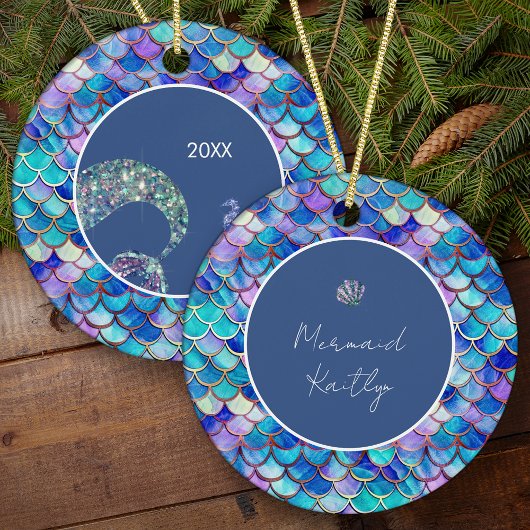 Mermaid Scales Pattern Girls Name Weihnachten Keramik Ornament