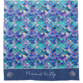 Mermaid Scales Pattern Monogrammed Girls Name Duschvorhang (Vorderseite)
