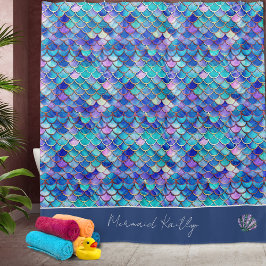 Mermaid Scales Pattern Monogrammed Girls Name Duschvorhang