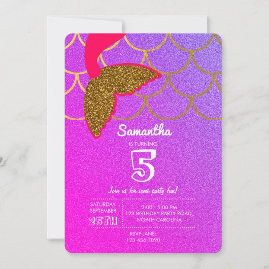Mermaid Scales Pink Lila Glitzer Geburtstag Einladung (Vorderseite)
