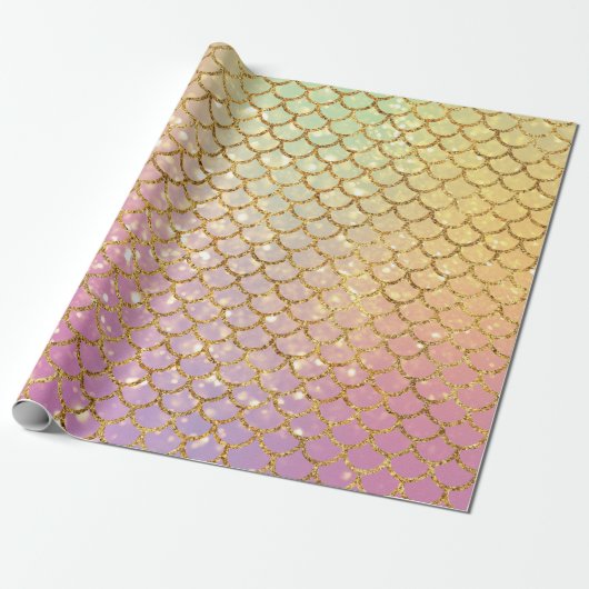 Mermaid Scales Pink Lila Gold Grün Geschenkpapier (Ungerollt)