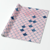 Mermaid Scales Pink Rose Glitzer Blue Navy Spark Geschenkpapier (Ungerollt)