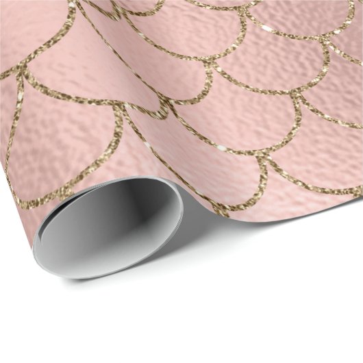 Mermaid Scales Pink Rose Gold Blush Princess Geschenkpapier (Rolleneckpunkt)