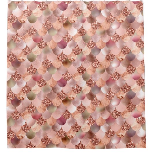 Mermaid Scales Pink Rose Gold Glitzer Spark Kupfer Duschvorhang (Vorderseite)