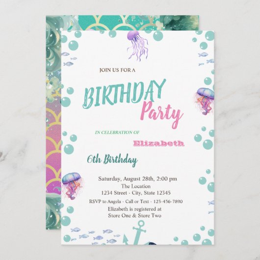 Mermaid Scales Schwanz Sea Summer Birthday Party Einladung (Vorne/Hinten)