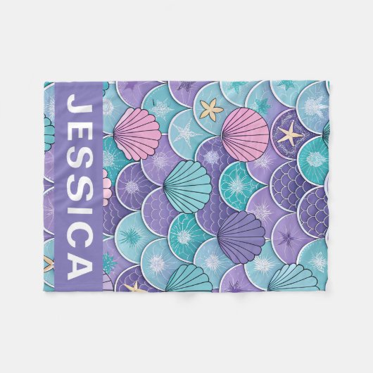 Mermaid Scales Seashell Pattern Fantasy Fleecedecke (Vorderseite (Horizontal))