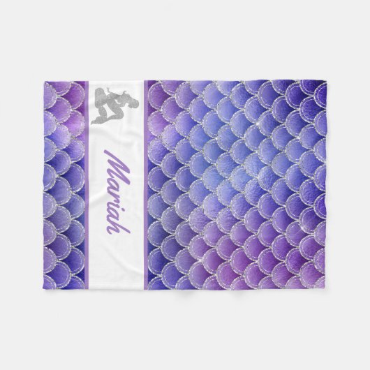 *~* Mermaid Scales Silver Glitzer Lila Blue Fleecedecke (Vorderseite (Horizontal))