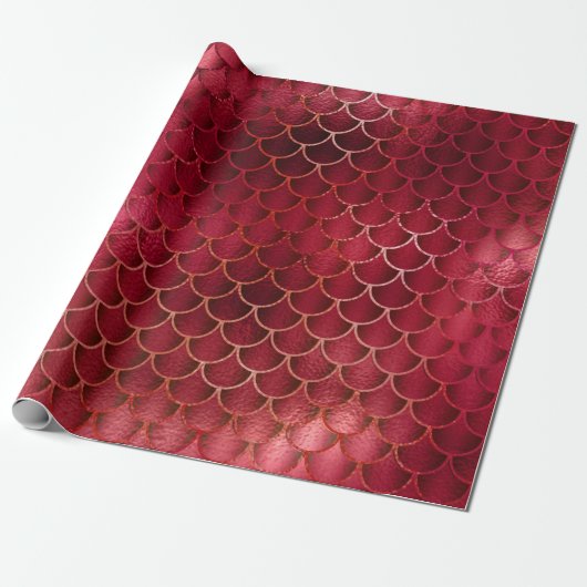 Mermaid Scales Unicorn Metallic Burgundy Rose Pink Geschenkpapier (Ungerollt)
