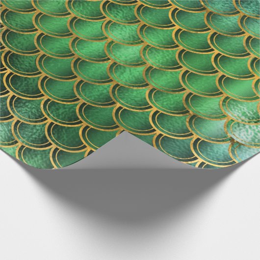 Mermaid Scales Unicorn Metallic Emerald Gold Green Geschenkpapier (Ecke)