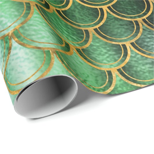 Mermaid Scales Unicorn Metallic Emerald Gold Green Geschenkpapier (Rolleneckpunkt)