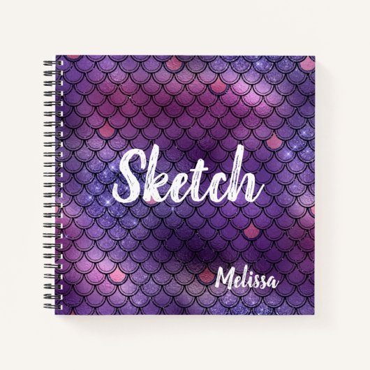 Mermaid Scanner Glitzer Lila Monogram Sketchbook N Notizblock (Vorderseite)
