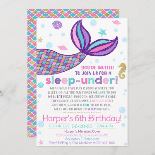 Mermaid Schlaflose-Einladung, Einladung der Meerju (Vorne/Hinten)