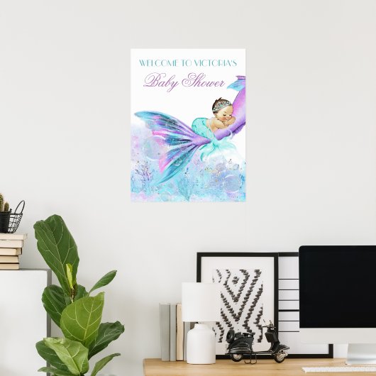 Mermaid Schwanz Baby Shower Signs Poster (Heimbüro)