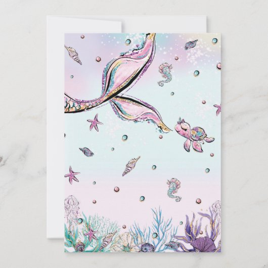 Mermaid Schwanz Baby Shower Under Sea Baby Girl Einladung (Rückseite)