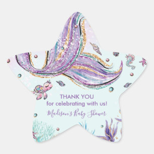Mermaid Schwanz Birthday Baby Dusche Vielen Dank f Stern-Aufkleber