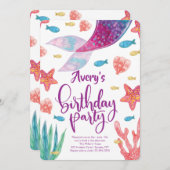 Mermaid Schwanz Birthday Einladung (Vorne/Hinten)