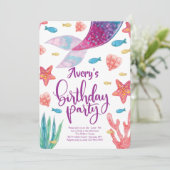 Mermaid Schwanz Birthday Einladung (Stehend Vorderseite)
