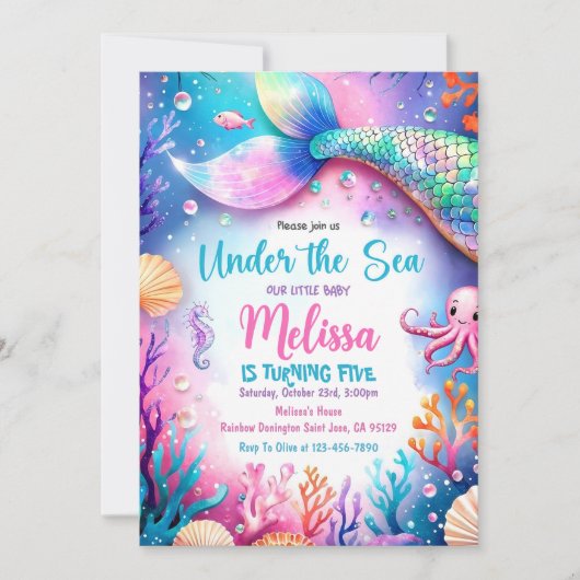 Mermaid Schwanz Birthday Einladung, Mermaid Invite Einladung (Vorderseite)