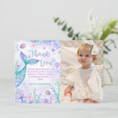 Mermaid Schwanz Birthday Foto Dankeskarte (Stehend Vorderseite)