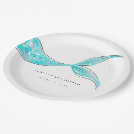 Mermaid Schwanz Birthday Paper Teller (Schrägansicht)