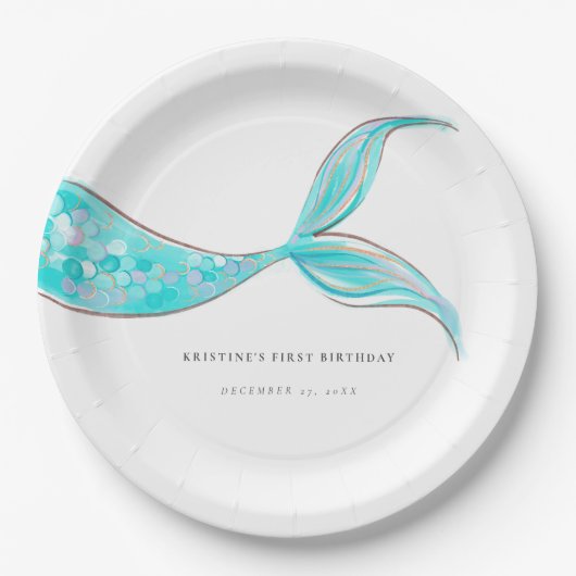 Mermaid Schwanz Birthday Paper Teller (Vorderseite)