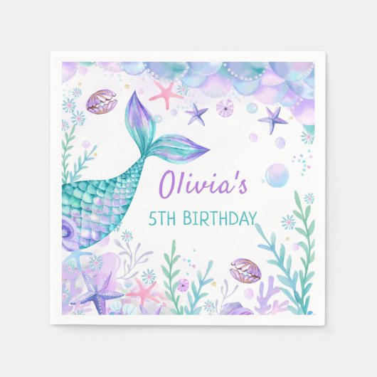 Mermaid Schwanz Birthday Party Napkins Serviette (Vorderseite)