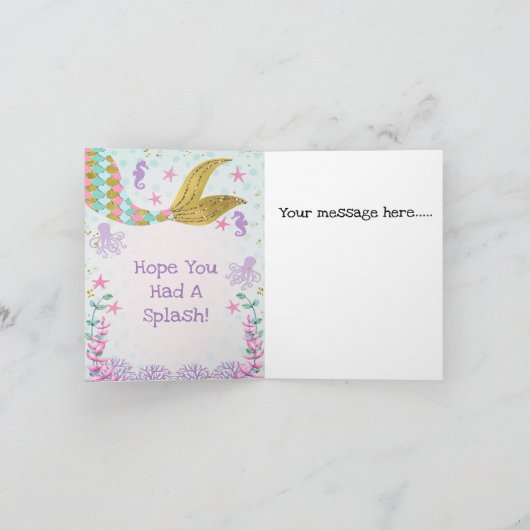 Mermaid Schwanz Birthday Vielen Dank Einladung (Innenseite)