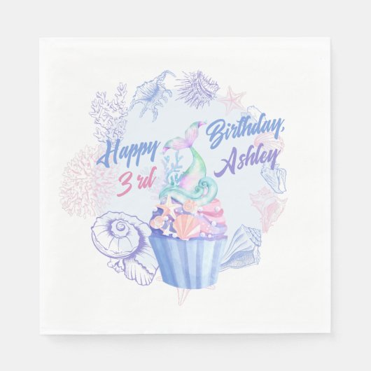 Mermaid Schwanz Cupcake Birthday Paper Napkins Serviette (Vorderseite)