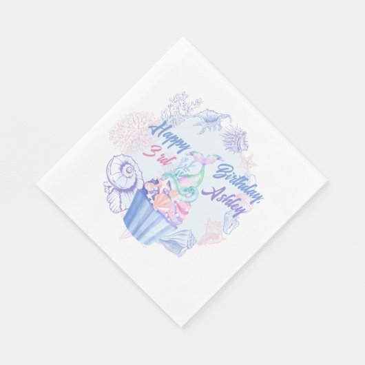 Mermaid Schwanz Cupcake Birthday Paper Napkins Serviette (Ecke)