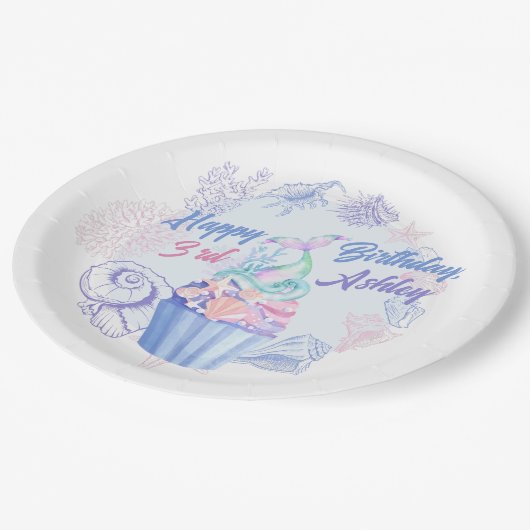Mermaid Schwanz Cupcake Birthday Paper Plate Pappteller (Schrägansicht)