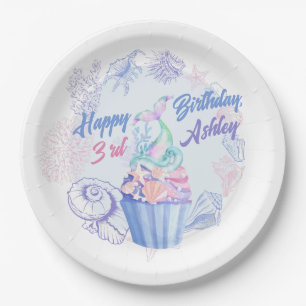 Mermaid Schwanz Cupcake Birthday Paper Plate Pappteller