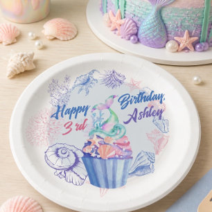Mermaid Schwanz Cupcake Birthday Paper Plate Pappteller