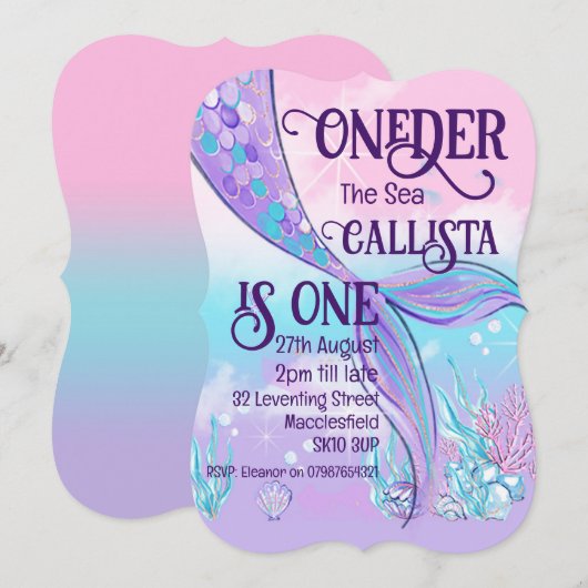 Mermaid Schwanz Einladung (Vorne/Hinten)