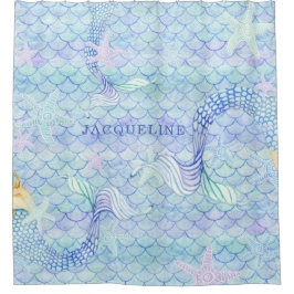 Mermaid Schwanz Fish Scale Muster Mädchen Name Sta Duschvorhang