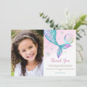 Mermaid Schwanz Foto Birthday Dankeskarte (Stehend Vorderseite)