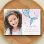 Mermaid Schwanz Foto Birthday Dankeskarte<br><div class="desc">Mermaid Schwanz mit Wasserblasen Geburtstag Dankeschön Sie Karte im Aquarell Hintergrund mit individuellem Foto und Nachricht.</div>