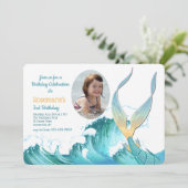 Mermaid Schwanz Foto Einladung (Stehend Vorderseite)