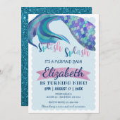 Mermaid Schwanz Glitzer Hintergrund Geburtstagspar Einladung (Vorne/Hinten)