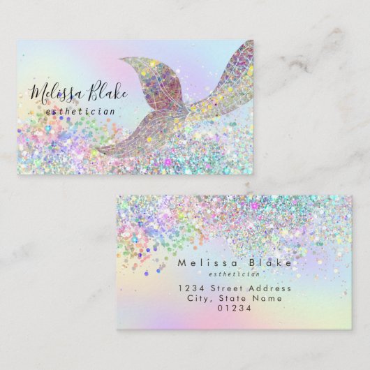 Mermaid Schwanz Imitate Pastellfarben Glitzer Visitenkarte (Vorne/Hinten)