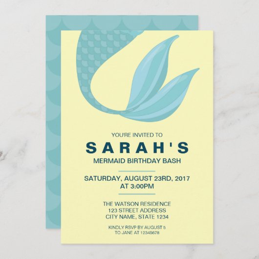Mermaid Schwanz | Mermaid Birthday Einladung (Vorne/Hinten)