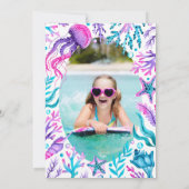 Mermaid Schwanz Pool Party Foto Geburtstag Wasserf Einladung (Rückseite)