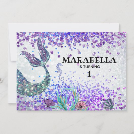 *~* Mermaid Schwanz Rainbow Birthday Party Einladung (Vorderseite)