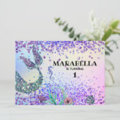 *~* Mermaid Schwanz Rainbow Girl Birthday Einladung (Stehend Vorderseite)