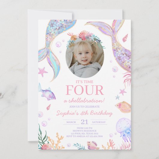 Mermaid Schwanz Sea Birthday Party Einladung (Vorderseite)