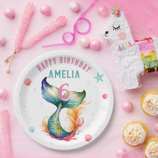 Mermaid Schwanz Seashells Bubbles Starfish Geburts Pappteller (Party)