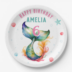 Mermaid Schwanz Seashells Bubbles Starfish Geburts Pappteller