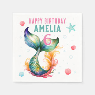 Mermaid Schwanz Seashells Bubbles Starfish Geburts Serviette