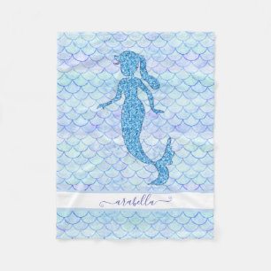 Mermaid Schwanz Watercolor Blue Scale Muster w Nam Fleecedecke