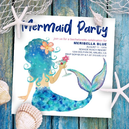 Mermaid Sea | Beach Cocktail Junggeselinnen-Abschi Einladung